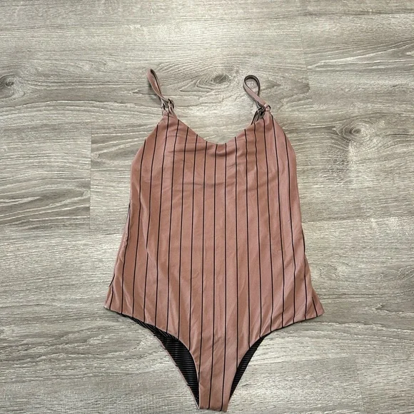 ACACIA swimwear Hina Small Black Brown Striped one piece reversible full bikini - Picture 3 of 8